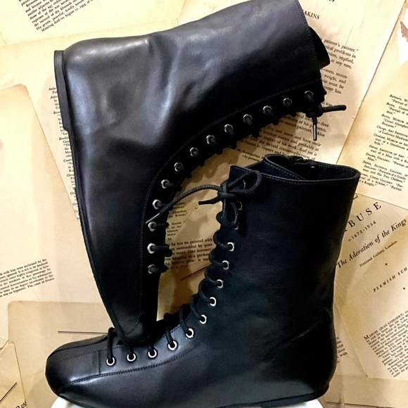 Free People Boxing Day Lace Up Flat Boot Black Leather Inside Zipper - Picture 3 of 9